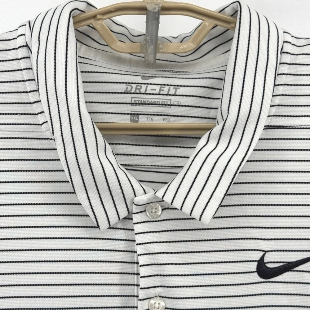 Nike Golf Dri-FIT Polo Shirt Mens XXL White Black Striped Short Sleeve Standard